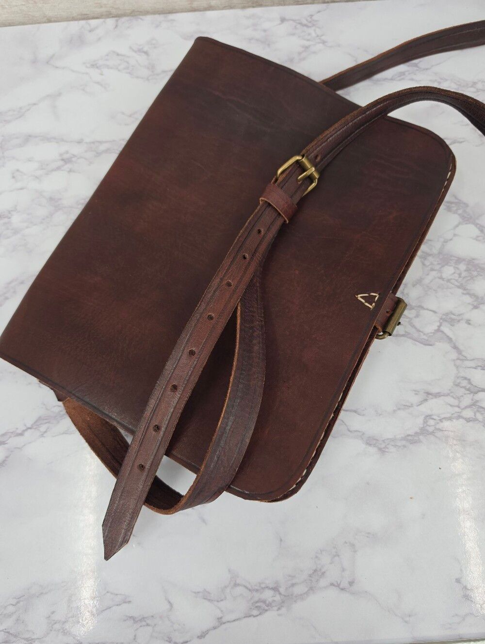 Handmade Vintage Brown Leather Crossbody Messenger Bag - Picture 5 of 13